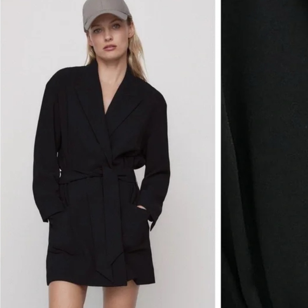 NWT. Zara Black Belted Blazer Mini Dress. Size L